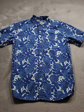 Gap Kids Button Down Hawaiian Tropical Floral Print Blue White Youth 2XL (14-16)